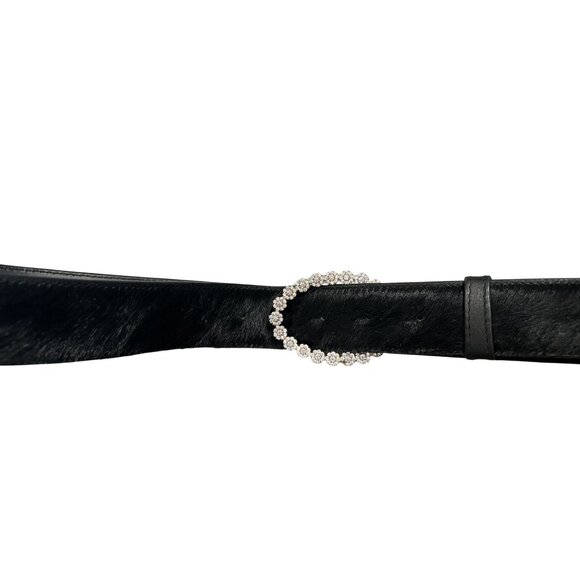 Hatton Leather and Pony Hair Belt With Rhinestone Buckle in Black - Picture 6 of 9